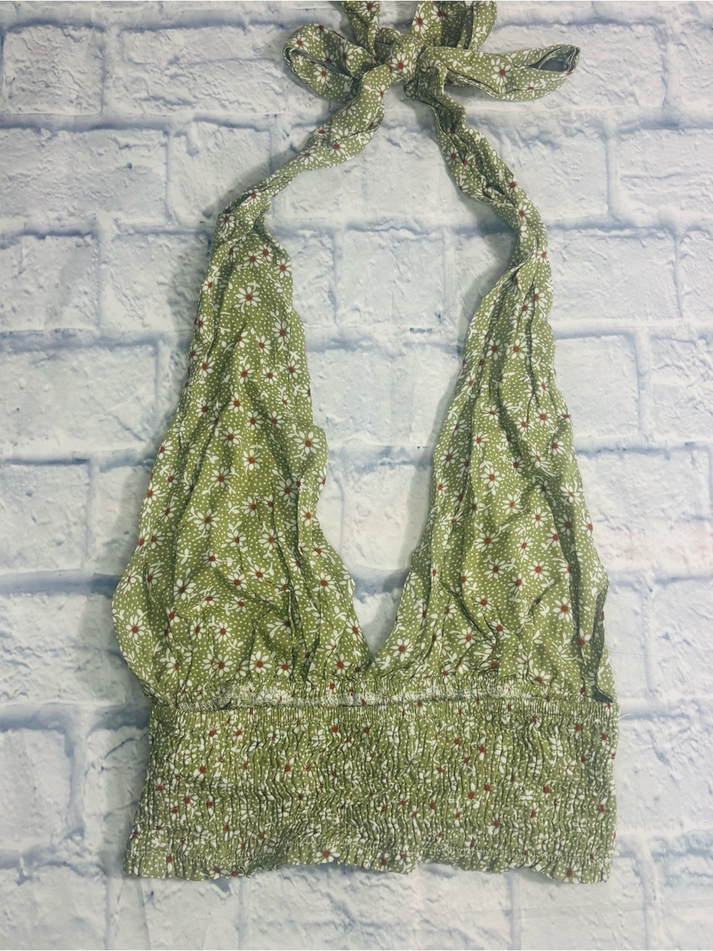 Green Floral Cropped Halter Neck Size XS By Romwe - Picture 2 of 3